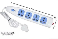 Urja Enterprise 240V 6A Four-Way 1440W Extension Board with Wire- 1.5 Meter