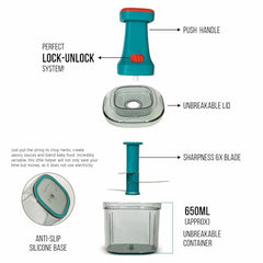 Urja Enterprise Manual Hand Press Push Chopper with 6 Blades for Effortless Chopping Vegetables & Fruits (Multicolor, 1000 ml, Plastic);