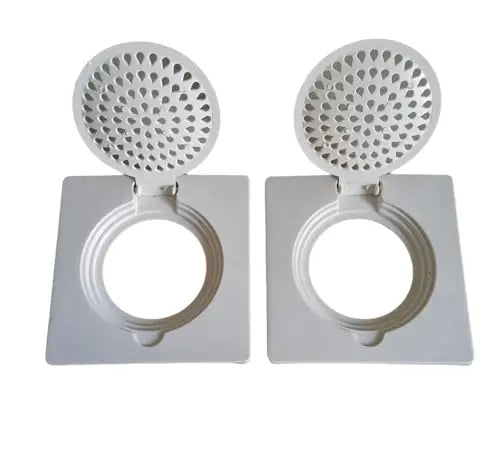 Urja Enterprise Square Plastic Shower Floor Drain/Strainer with Lid - for Kitchen Utensils and All Water Drain Outlets, Jali (6 X 6 Inch, 2 Psc, White)