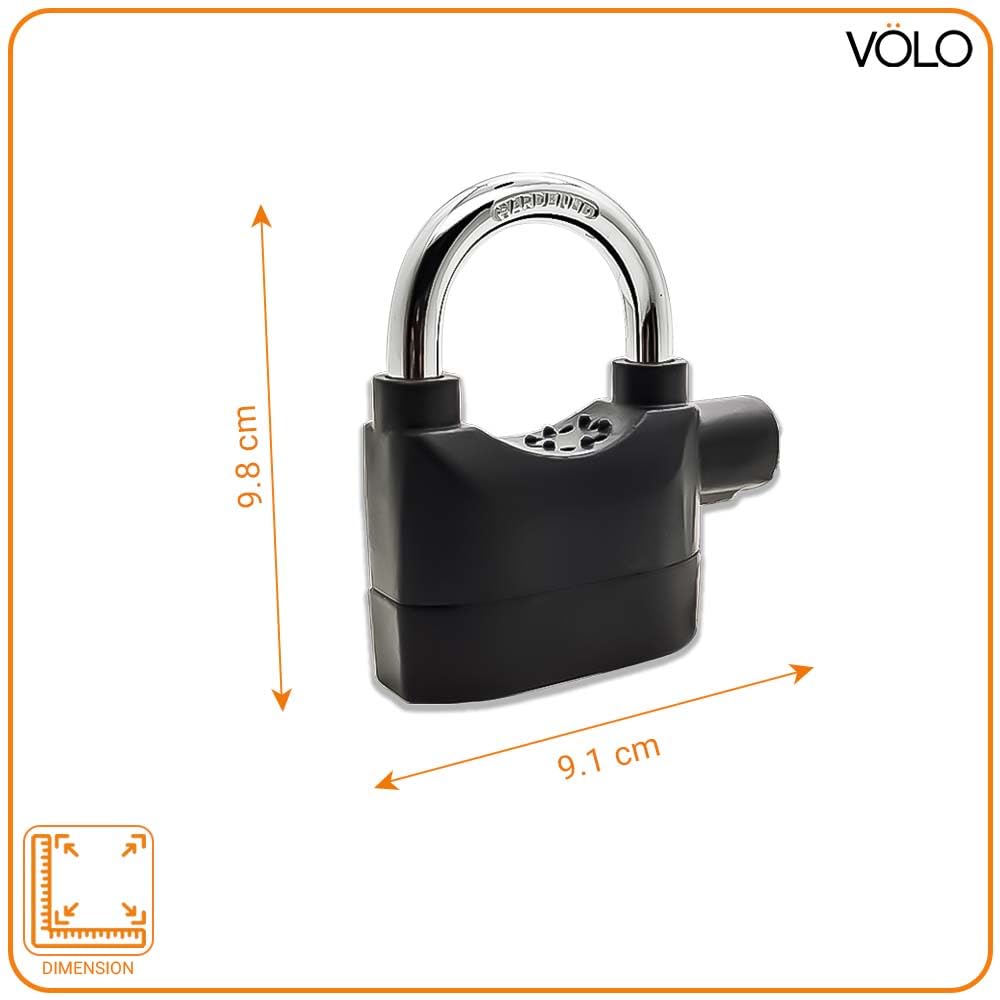 Urja Enterprise Alarm Security Lock – Motion Sensor, 110dB Siren Alert, Heavy-Duty Anti-Theft Padlock with 3 Keys, Weather-Resistant Heavy Body for Bikes, Gates, Doors, Sheds | Black