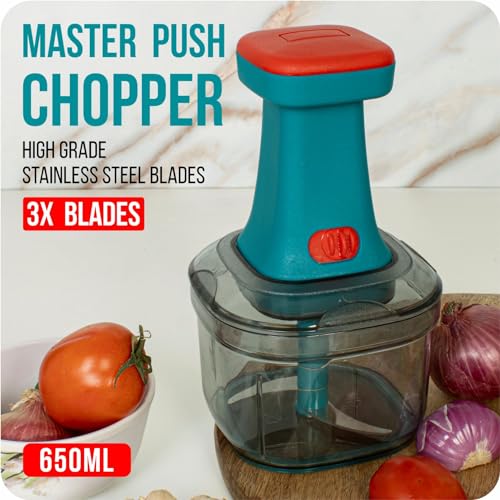 Urja Enterprise Manual Hand Press Push Chopper with 6 Blades for Effortless Chopping Vegetables & Fruits (Multicolor, 1000 ml, Plastic);