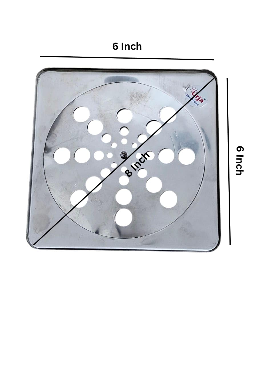 Urja Enterprise Check Square Flat Cut Floor Drain | Stainless Steel | 6 x 6 inches | Pack of 1