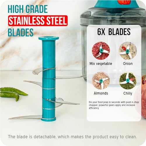 Urja Enterprise Manual Hand Press Push Chopper with 6 Blades for Effortless Chopping Vegetables & Fruits (Multicolor, 1000 ml, Plastic);