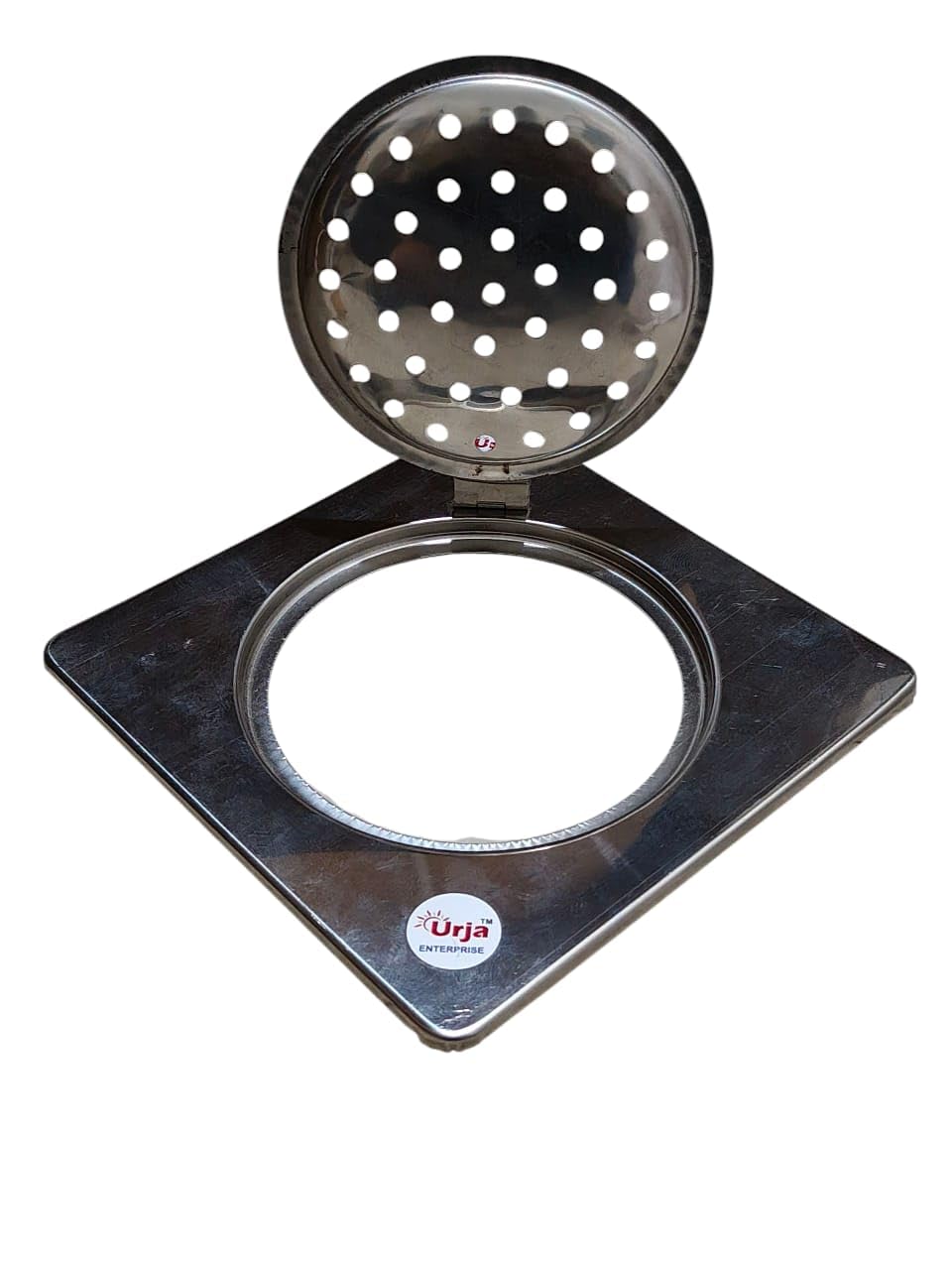 Urja Enterprise Check Square Flat Cut Floor Open Drainer | Premium Stainless Steel | 6 x 6 inches | Pack of 1