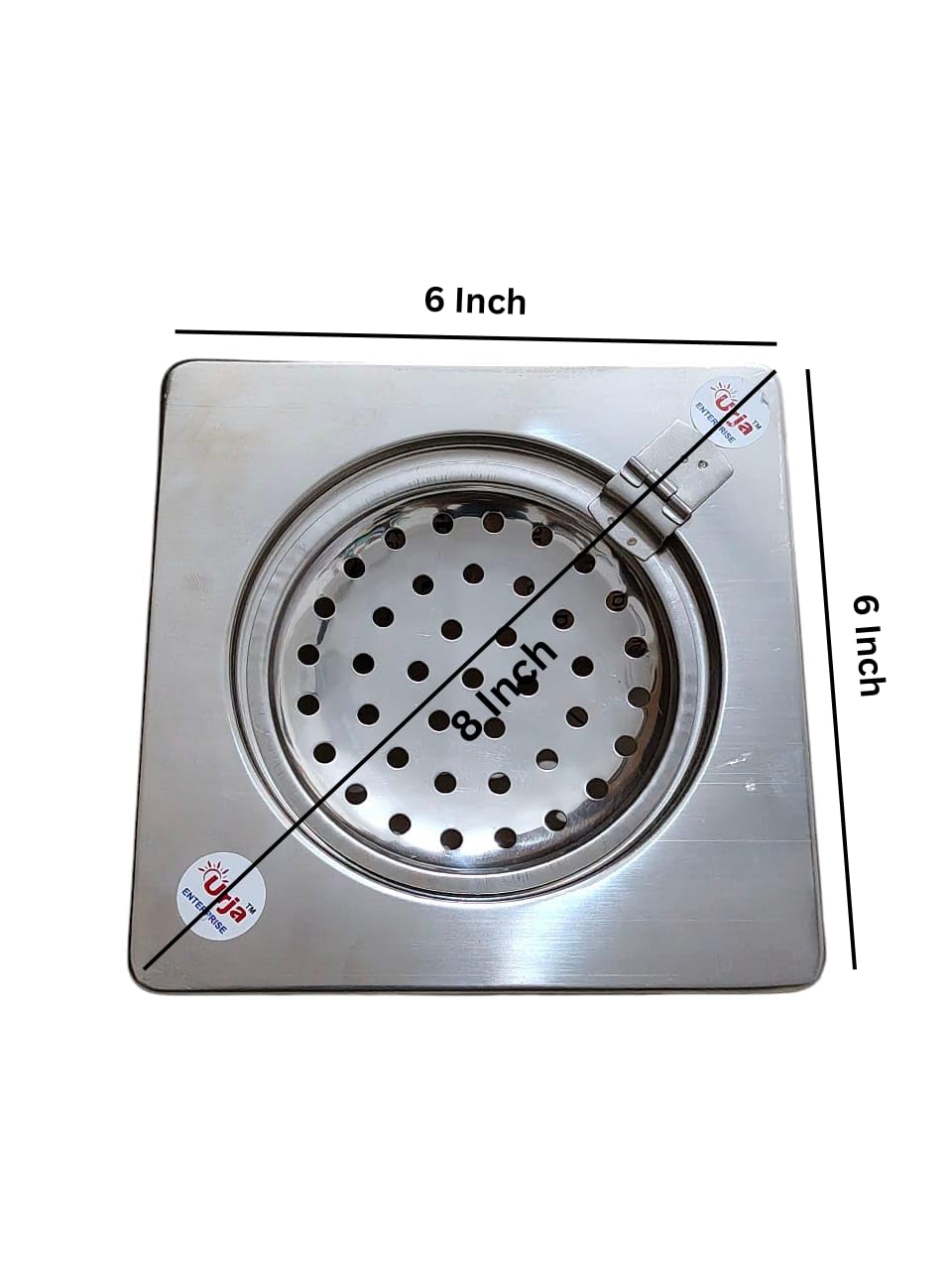 Urja Enterprise Check Square Flat Cut Floor Open Drainer | Premium Stainless Steel | 6 x 6 inches | Pack of 1