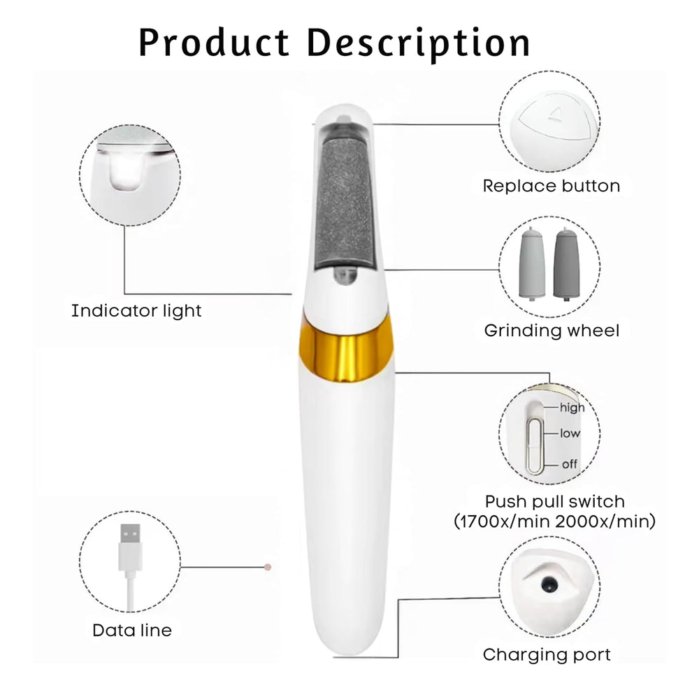 Urja Enterprise Rechargeable Callus Remover for Feet – Electric Foot File with 2 Speed Modes, 2 Interchangeable Rollers, Type-C Charging, Up to 120 Min Use, Pedicure Tool for Smooth, Soft Skin