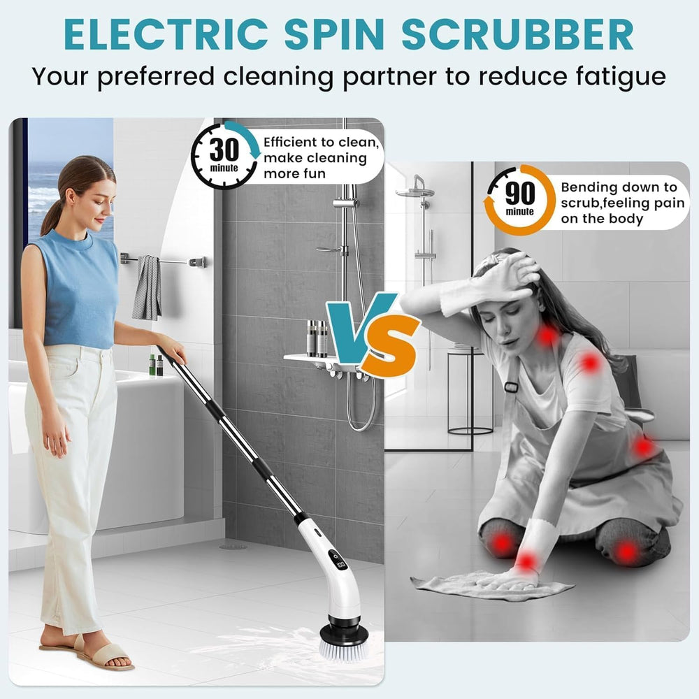 Urja Enterprise 9 in 1 Electric Spin Scrubber, Cleaning Brush Scrubber for Home, 300RPM/Min, 8 Replaceable Brush Heads, 3 Adjustable Size, 2 Adjustable Speeds, for Bathroom, Floor Tiles