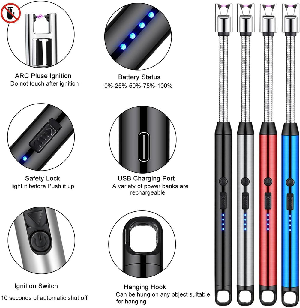 Urja Enterprise Upgraded Rechargeable Electric Gas Lighter for Kitchen Cooking Gas Stove , 360° Flexible Neck Arc Lighter Plasma Flameless Windproof USB Lighter - 400 Uses in Single Charge (Multicolor)