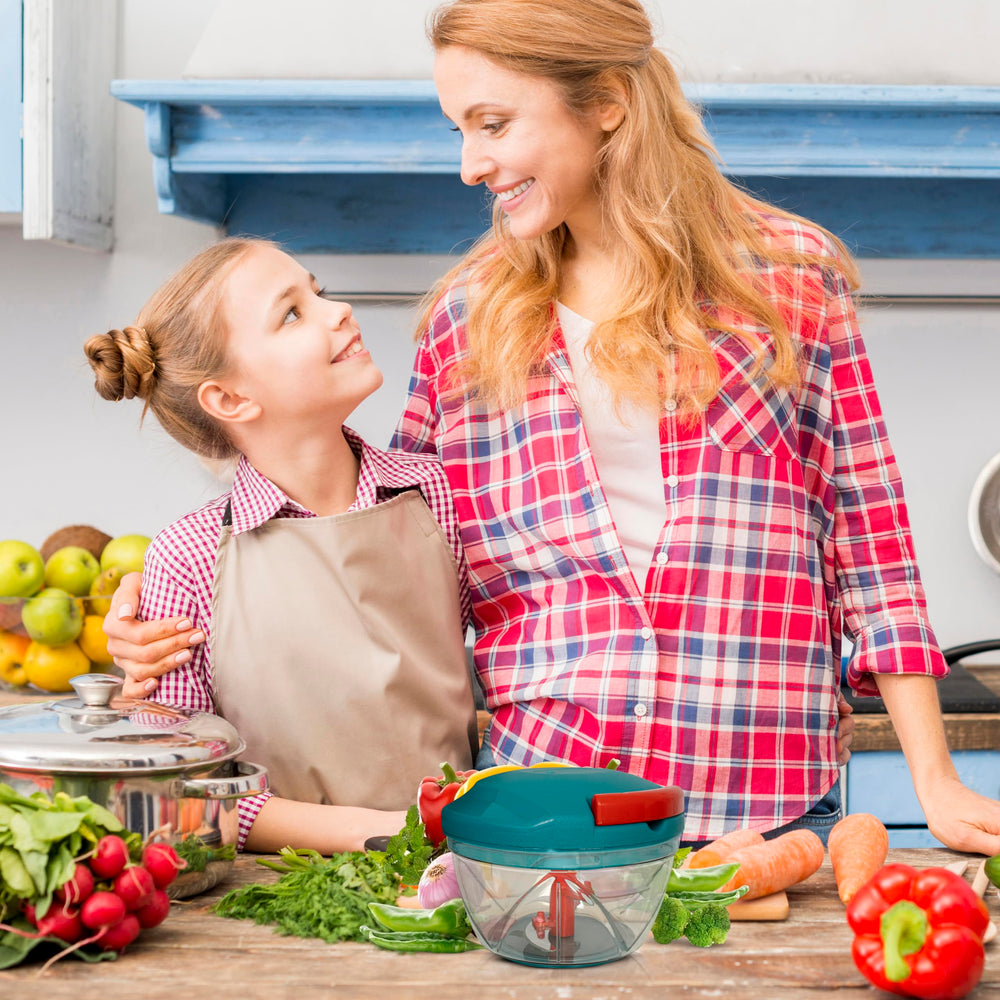 Urja Enterprise Manual Hand Press Push Chopper with 6 Blades for Effortless Chopping Vegetables & Fruits (Multicolor, 1000 ml, Plastic);