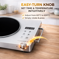 Urja Enterprise Classic 2200 Watt Infrared Cooktop with Crystal Glass & Touch Panel | 4 Pre set cooking Modes | Stir-fry | BBQ | Hot Pot | Steam | 60°C to 600°C | Digital time & Watt display - Classic SIlver