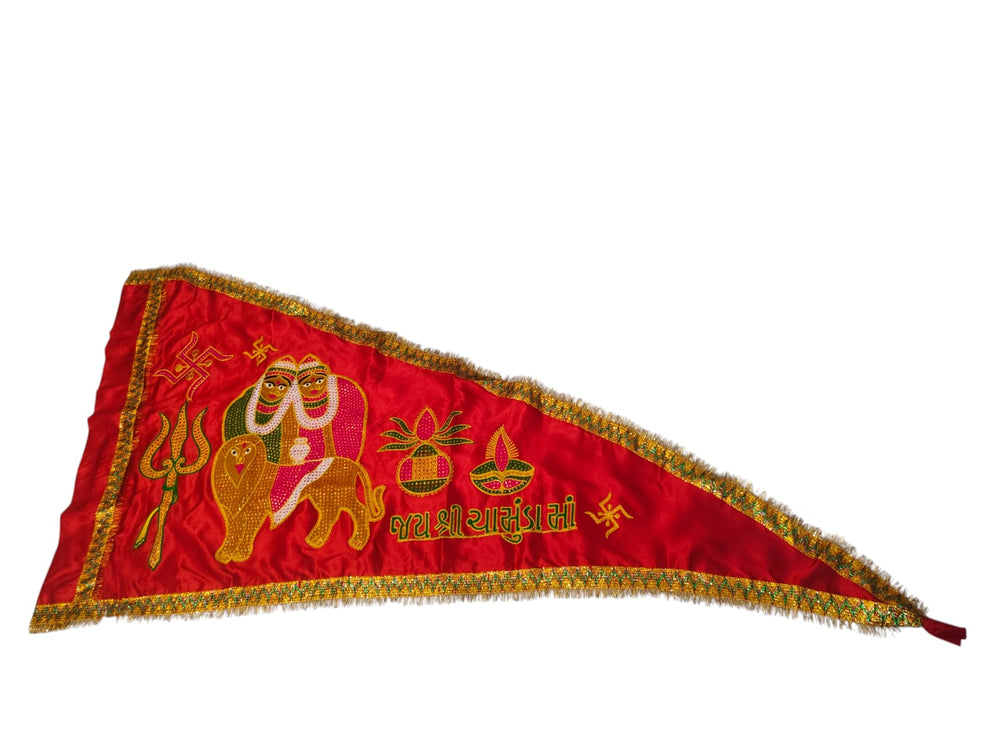 Urja Enterprise Heavy Embroidered All Hindu Bhagwan & Mata Ji Flags (Dhwaj) (2 MTR) Chamunda Maa