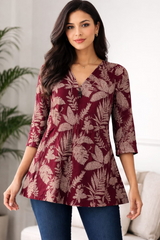 Premium Teal Ikat Print Rayon Women’s Tunic Top – Soft & Breathable Fabric | Elegant Casual & Office Wear | 3/4 Sleeve Designer Kurti Style(4)