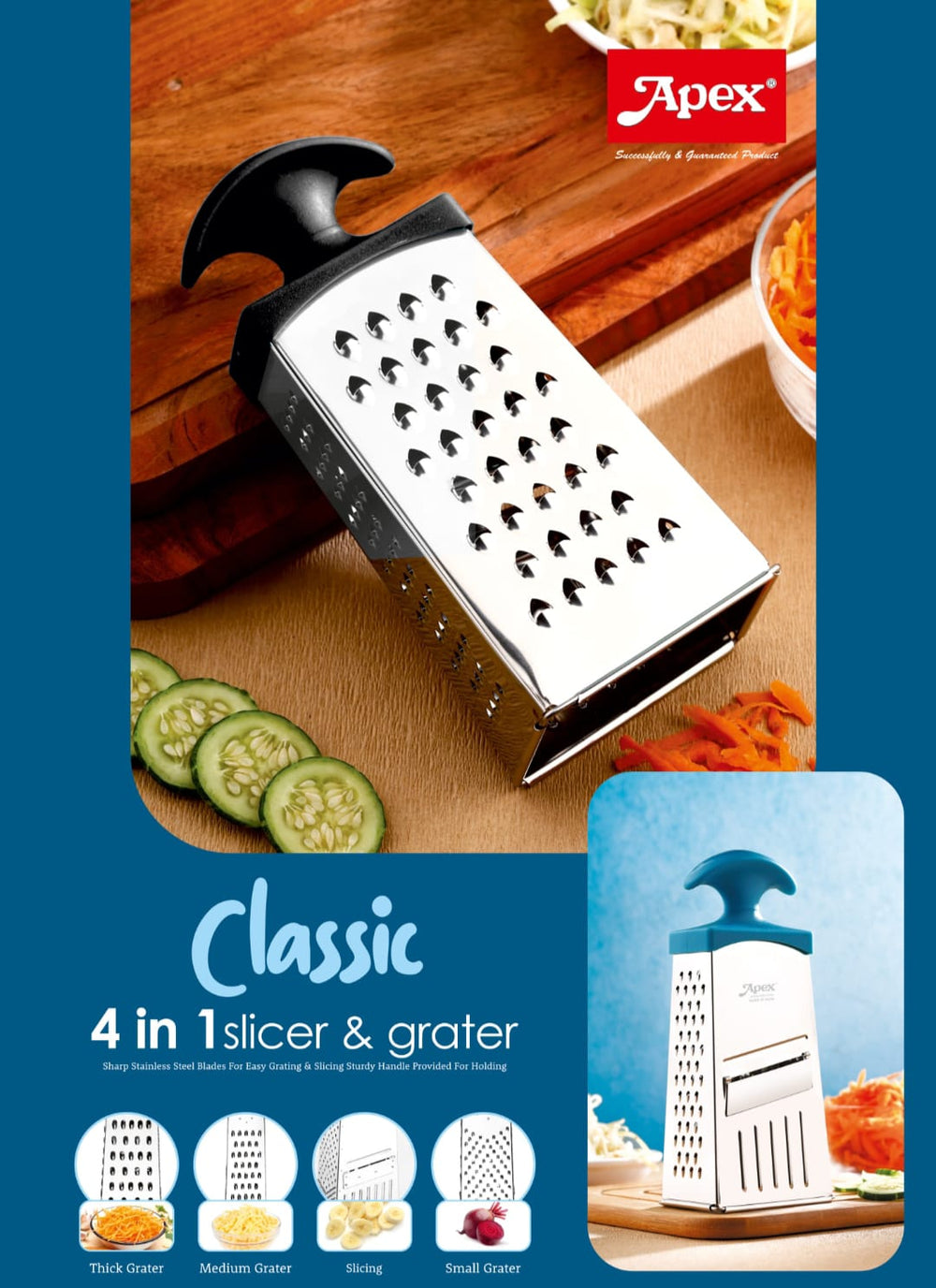 Urja Enterprise 4 Sides Stainless Steel Grater & Slicer Box with Handle/Multipurpose 4 -in -1 Grater for Vegetables, Cheese & More.