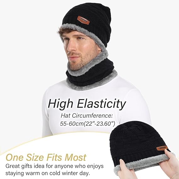 Urja Enterprise Sports Winters Cap & Muffler for Men & Women| Beanie Cap| 1 Set| (Black)