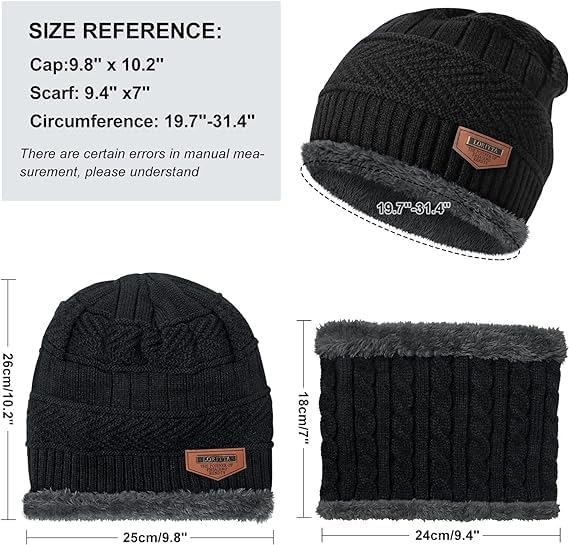Urja Enterprise Sports Winters Cap & Muffler for Men & Women| Beanie Cap| 1 Set| (Black)