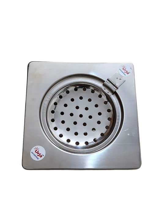Urja Enterprise Check Square Flat Cut Floor Open Drainer | Premium Stainless Steel | 6 x 6 inches | Pack of 1 Urja Enterprise