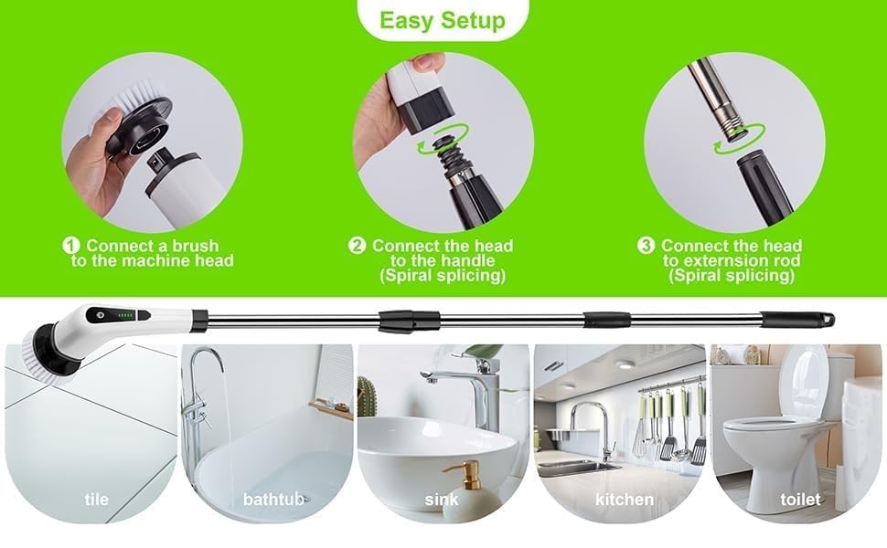 Urja Enterprise 9 in 1 Electric Spin Scrubber, Cleaning Brush Scrubber for Home, 300RPM/Min, 8 Replaceable Brush Heads, 3 Adjustable Size, 2 Adjustable Speeds, for Bathroom, Floor Tiles