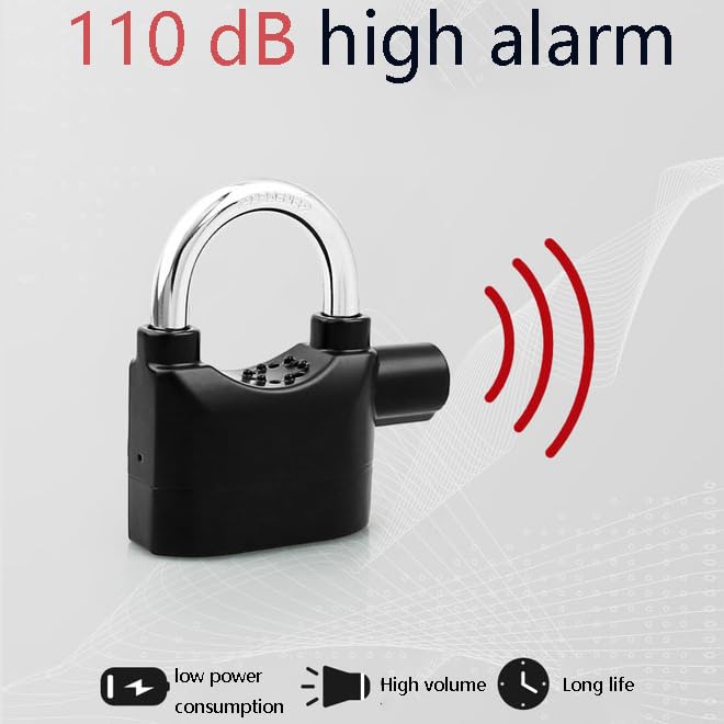 Urja Enterprise Alarm Security Lock – Motion Sensor, 110dB Siren Alert, Heavy-Duty Anti-Theft Padlock with 3 Keys, Weather-Resistant Heavy Body for Bikes, Gates, Doors, Sheds | Black