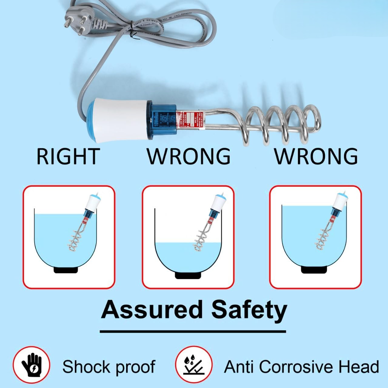 Urja Enterprise Copper 1500 W Immersion Rod Heater For Home|Water Heater Rod For Efficient Heating|With Anti-Corrosive Nickel Plating|ISI Approvel Safety & QualityBlack/silver