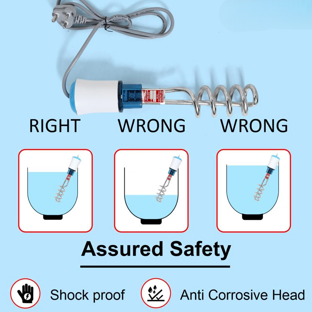 Urja Enterprise Copper 1500 W Immersion Rod Heater For Home|Water Heater Rod For Efficient Heating|With Anti-Corrosive Nickel Plating|ISI Approvel Safety & QualityBlack/silver