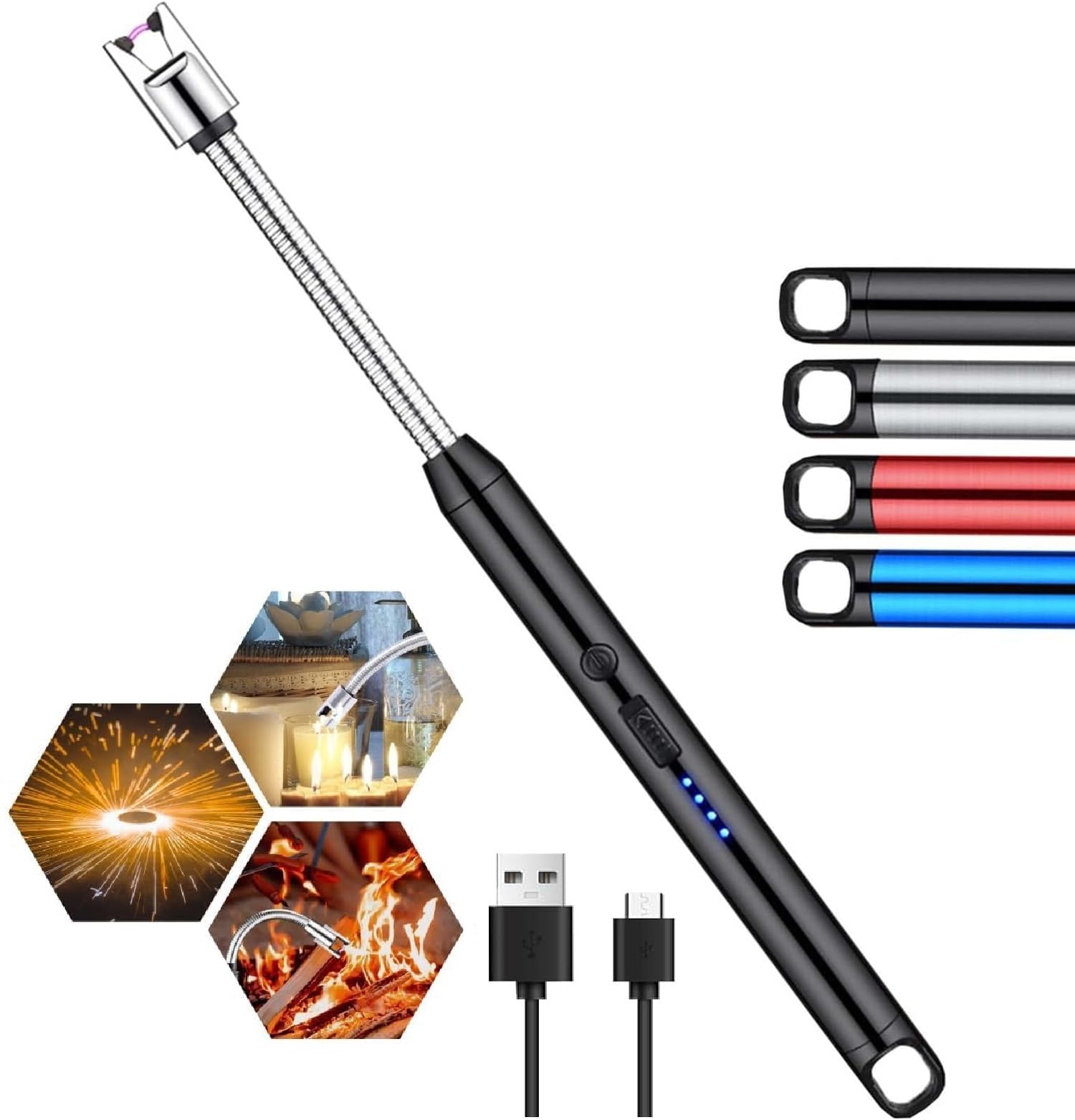 Urja Enterprise Upgraded Rechargeable Electric Gas Lighter for Kitchen Cooking Gas Stove , 360° Flexible Neck Arc Lighter Plasma Flameless Windproof USB Lighter - 400 Uses in Single Charge (Multicolor)