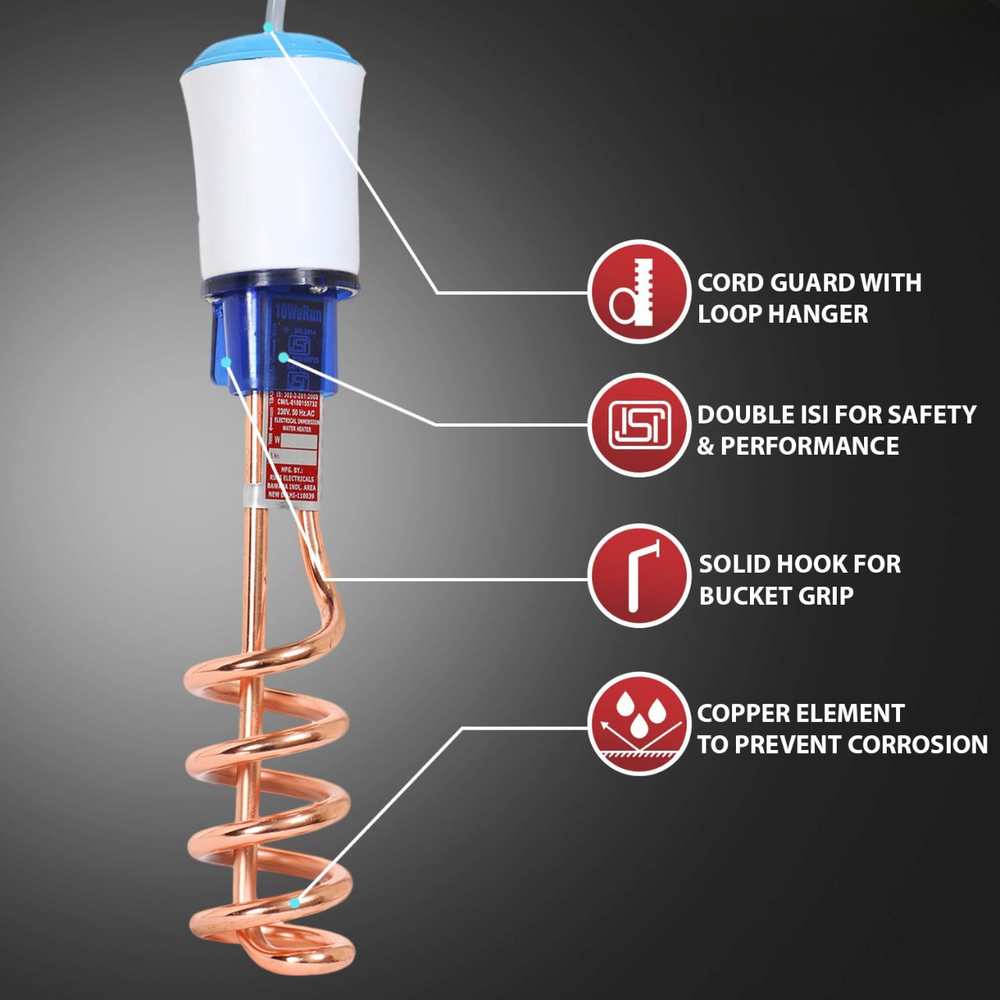 Urja Enterprise Copper 1500 W Immersion Rod Heater For Home|Water Heater Rod For Efficient Heating|With Anti-Corrosive Nickel Plating|ISI Approvel Safety & QualityBlack/silver
