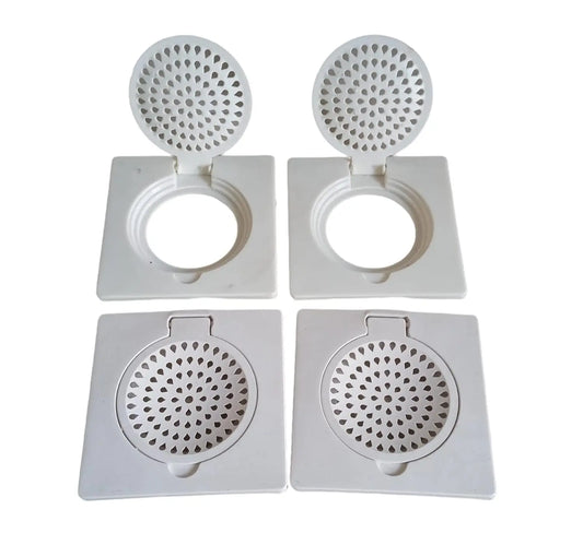 Urja Enterprise Square Plastic Shower Floor Drain/Strainer with Lid - for Kitchen Utensils and All Water Drain Outlets, Jali (6 X 6 Inch, 4 Psc, White)