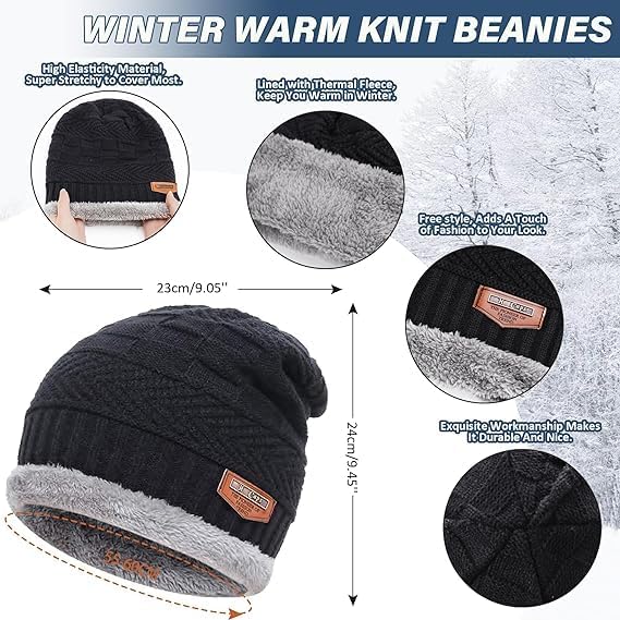Urja Enterprise Sports Winters Cap & Muffler for Men & Women| Beanie Cap| 1 Set| (Black)