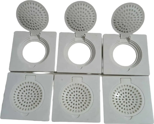 Urja Enterprise Square Plastic Shower Floor Drain/Strainer with Lid - for Kitchen Utensils and All Water Drain Outlets, Jali (6 X 6 Inch, 6 Psc, White)
