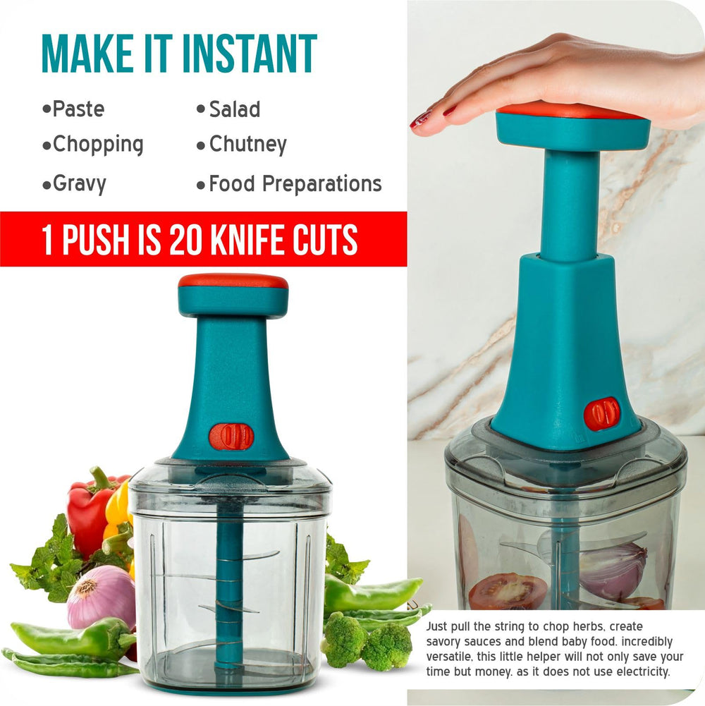 Urja Enterprise Manual Hand Press Push Chopper with 6 Blades for Effortless Chopping Vegetables & Fruits (Multicolor, 1000 ml, Plastic);