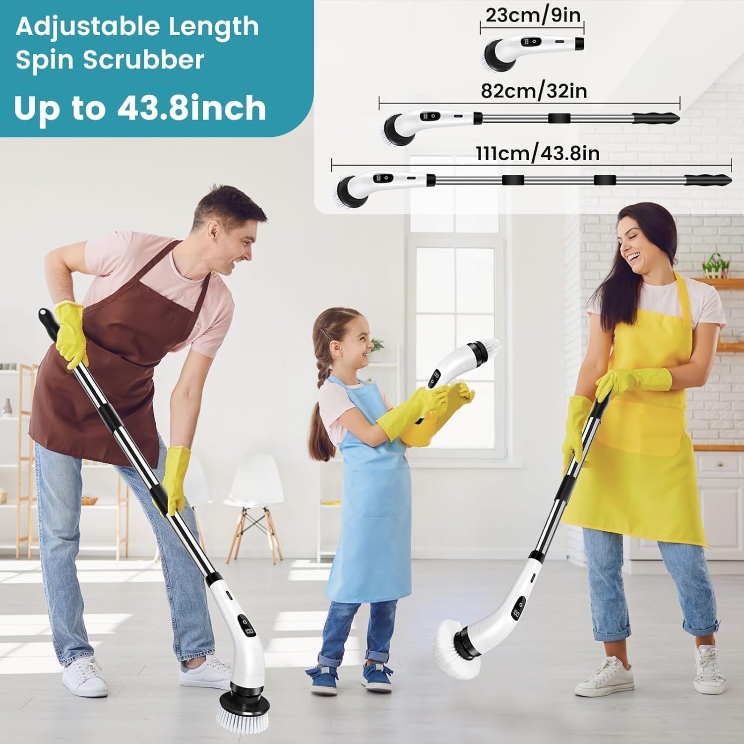 Urja Enterprise 9 in 1 Electric Spin Scrubber, Cleaning Brush Scrubber for Home, 300RPM/Min, 8 Replaceable Brush Heads, 3 Adjustable Size, 2 Adjustable Speeds, for Bathroom, Floor Tiles