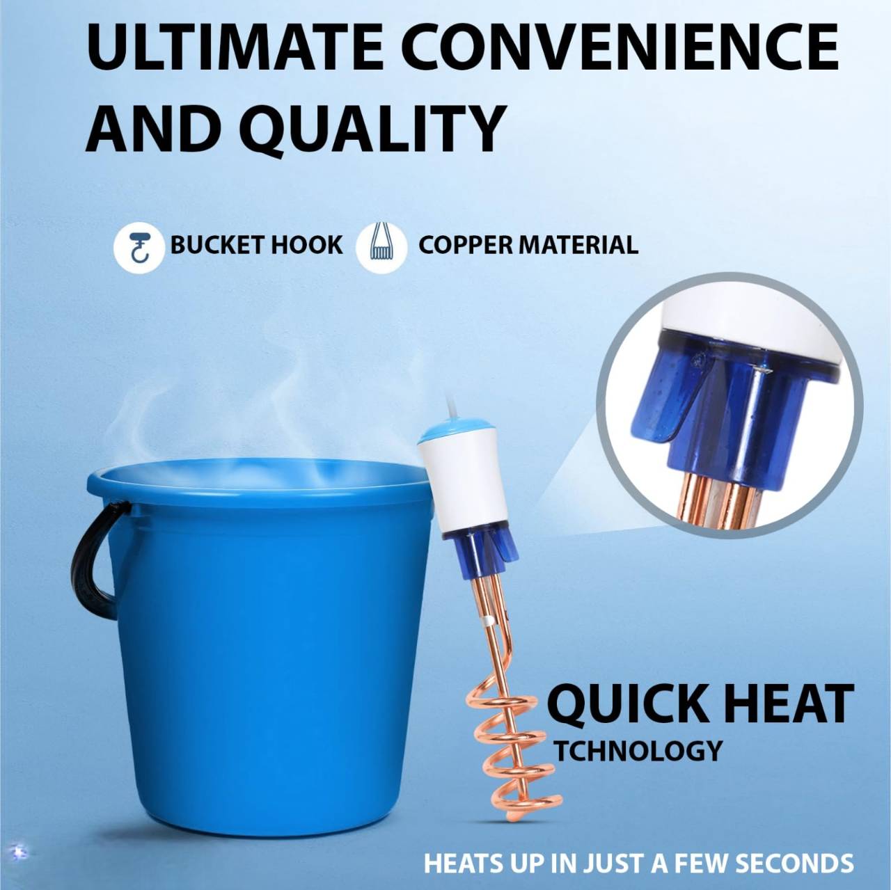 Urja Enterprise Copper 1500 W Immersion Rod Heater For Home|Water Heater Rod For Efficient Heating|With Anti-Corrosive Nickel Plating|ISI Approvel Safety & QualityBlack/silver