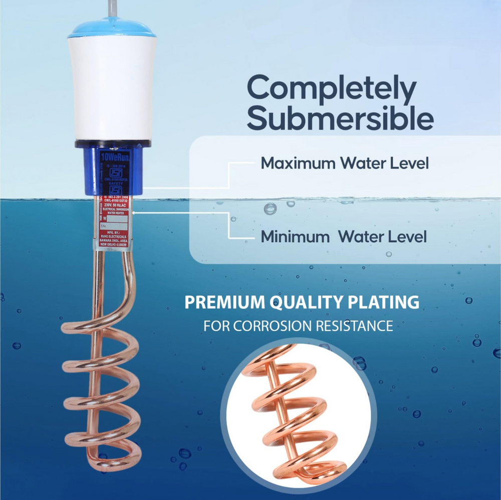 Urja Enterprise Copper 1500 W Immersion Rod Heater For Home|Water Heater Rod For Efficient Heating|With Anti-Corrosive Nickel Plating|ISI Approvel Safety & QualityBlack/silver