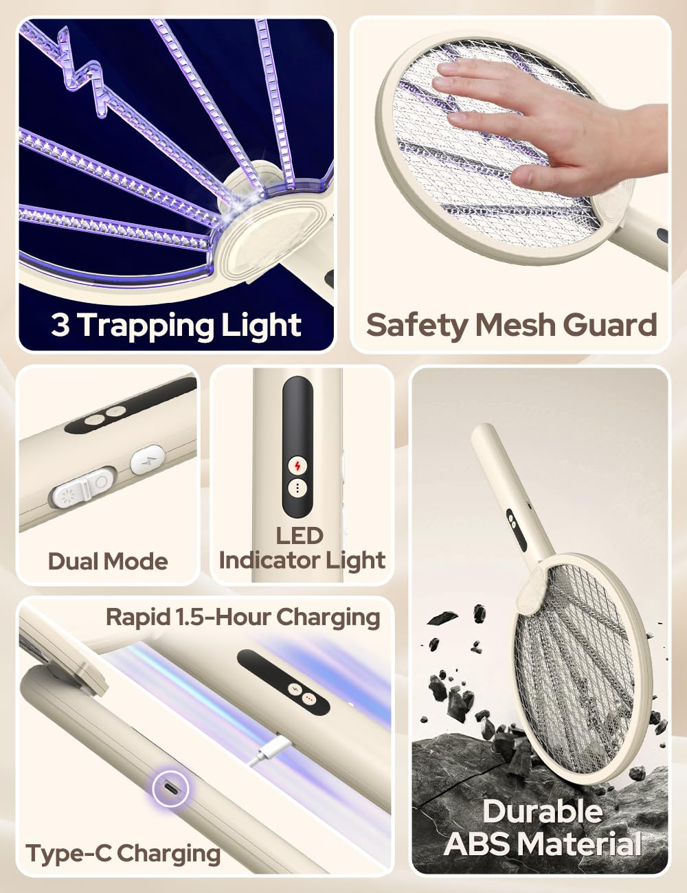 Urja Enterprise Mosquito Bat with UV Light, Foldable Mosquito Racket Rechargeable, 2 in 1 Auto Mosquito Killer, Racket for Mosquitoes, Electric Fly Swatter with Lithium-ion Battery, (Multicolor)