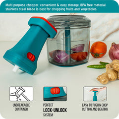 Urja Enterprise Manual Hand Press Push Chopper with 6 Blades for Effortless Chopping Vegetables & Fruits (Multicolor, 1000 ml, Plastic);