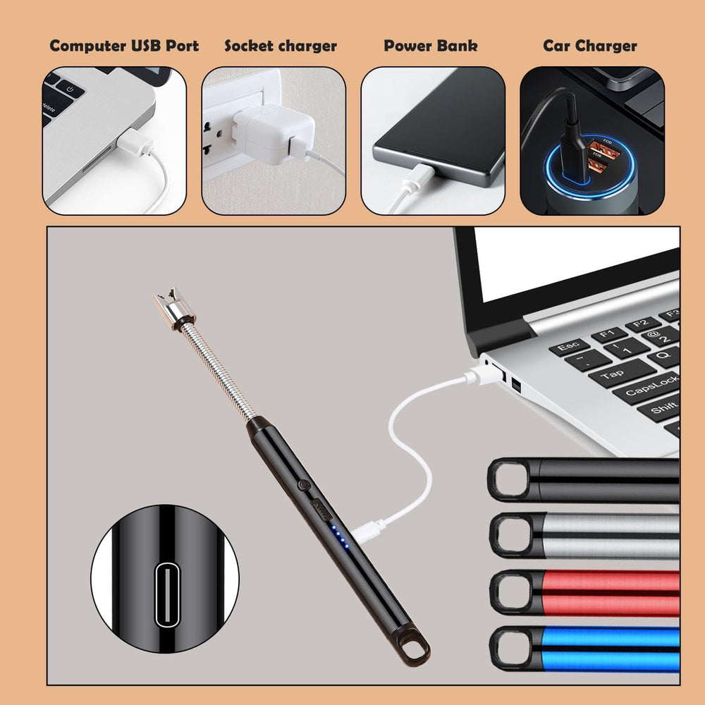 Urja Enterprise Upgraded Rechargeable Electric Gas Lighter for Kitchen Cooking Gas Stove , 360° Flexible Neck Arc Lighter Plasma Flameless Windproof USB Lighter - 400 Uses in Single Charge (Multicolor)