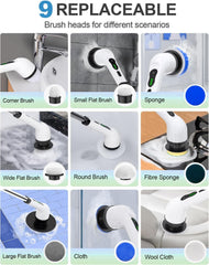 Urja Enterprise 9 in 1 Electric Spin Scrubber, Cleaning Brush Scrubber for Home, 300RPM/Min, 8 Replaceable Brush Heads, 3 Adjustable Size, 2 Adjustable Speeds, for Bathroom, Floor Tiles