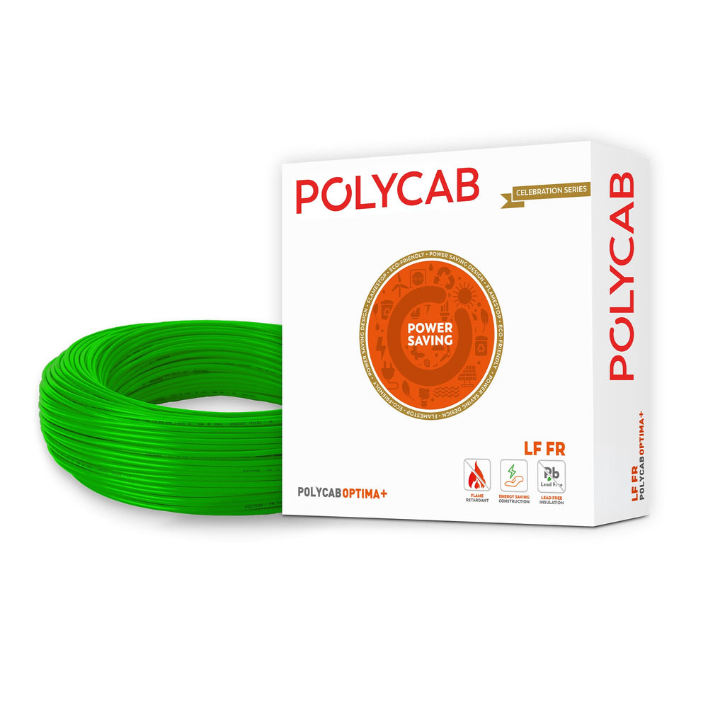 Polycab OPTIMA+ 90M coil | Flame Retardant | Lead free | 99.97% high purity copper | Rodent protection | PVC insulated housewire 6 sq mm Green Optima+