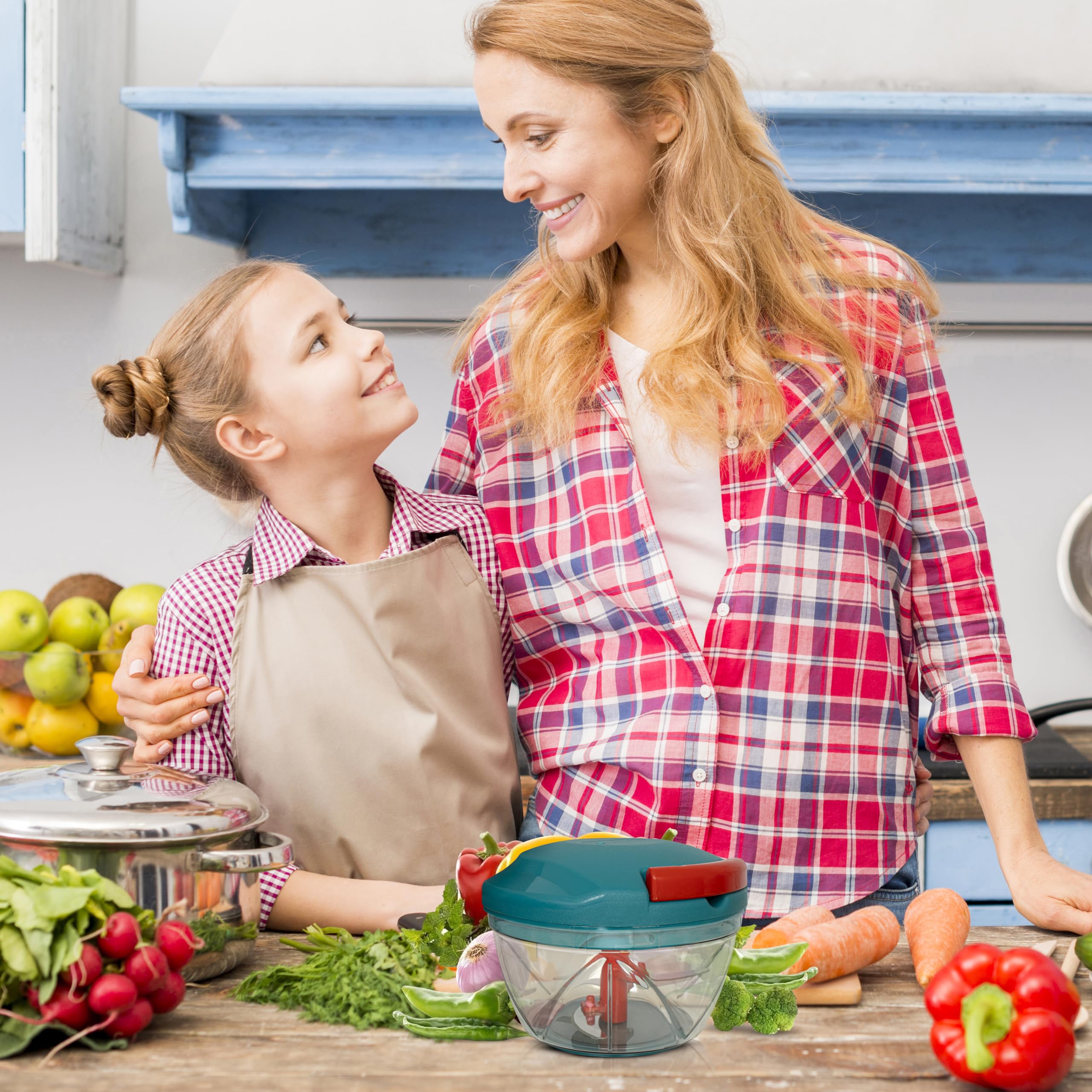 Urja Enterprise Manual Hand Press Push Chopper with 6 Blades for Effortless Chopping Vegetables & Fruits (Multicolor, 1000 ml, Plastic);