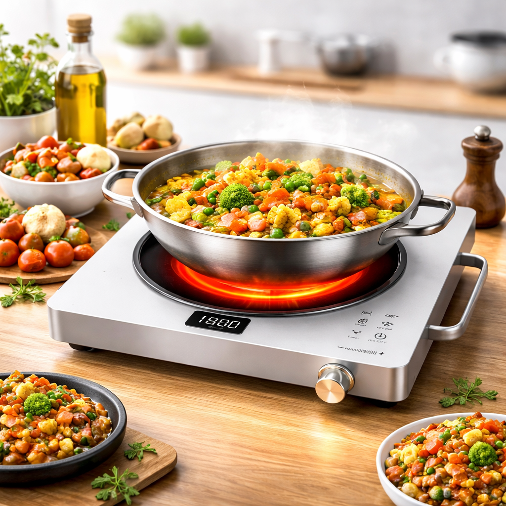 Urja Enterprise Classic 2200 Watt Infrared Cooktop with Crystal Glass & Touch Panel | 4 Pre set cooking Modes | Stir-fry | BBQ | Hot Pot | Steam | 60°C to 600°C | Digital time & Watt display - Classic SIlver