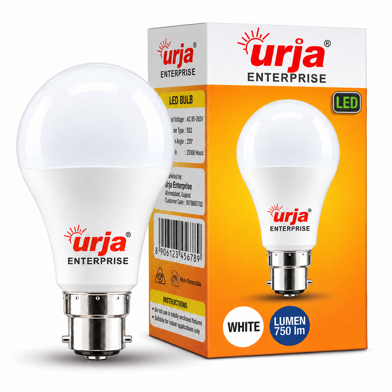 Urja Enterprise LED Bulb for Home & Office |White (2700K) | B22 Base|220 degree Light coverage |4Kv Surge Protection |400V High Voltage Protection |Energy Efficient White