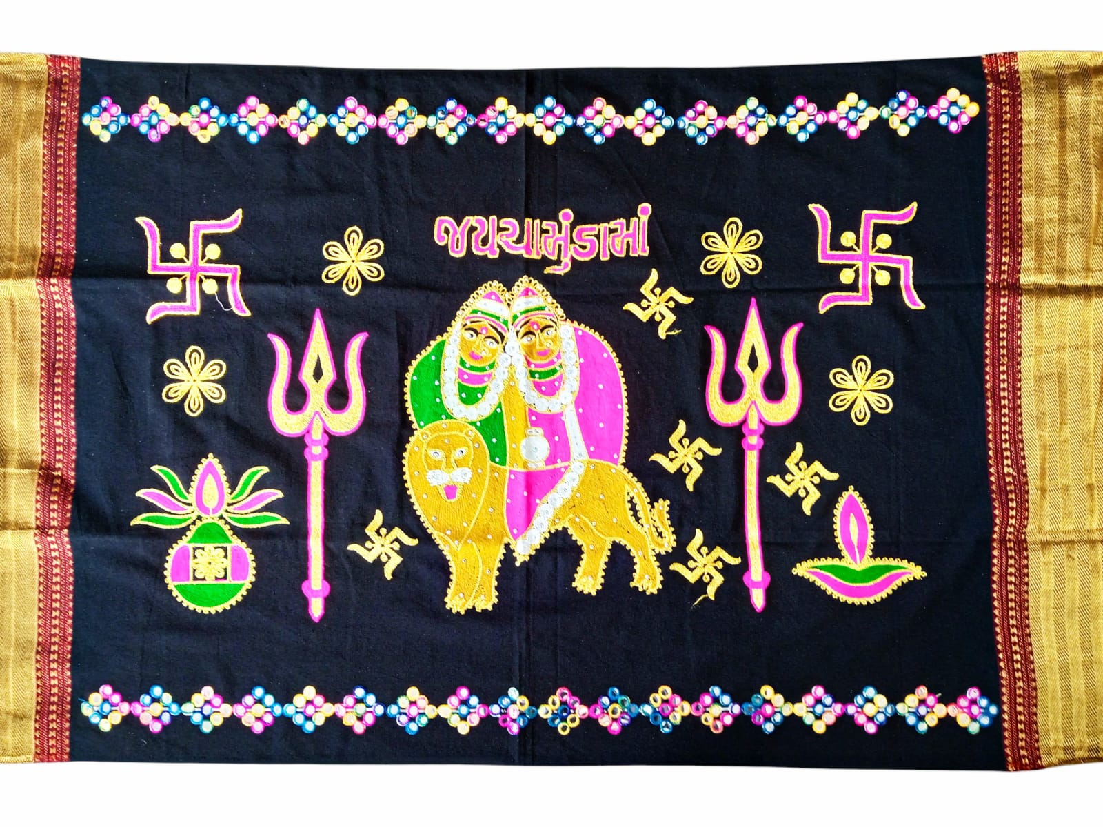 Urja Enterprise Divine Aari Bharat Embroidered Shawl Chamunda Maa