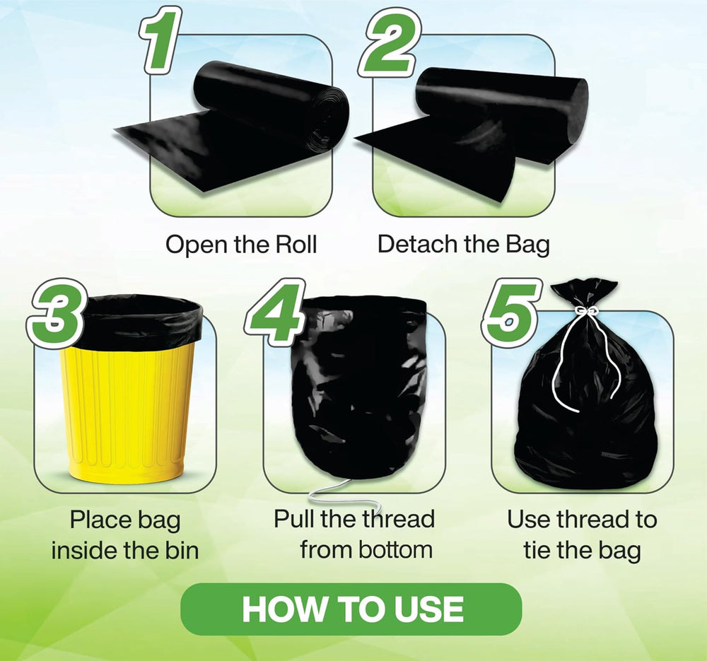 Urja Enterprise - Garbage Bags | Medium | 180 Count | 30 Bags X 6 Rolls | For Dry & Wet Waste | Black