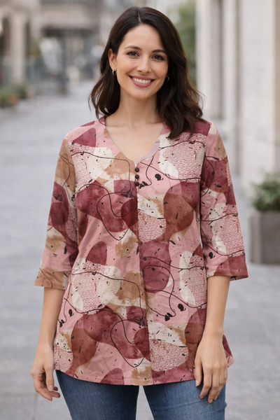 Premium Teal Ikat Print Rayon Women’s Tunic Top – Soft & Breathable Fabric | Elegant Casual & Office Wear | 3/4 Sleeve Designer Kurti Style(7)