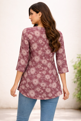 Premium Teal Ikat Print Rayon Women’s Tunic Top – Soft & Breathable Fabric | Elegant Casual & Office Wear | 3/4 Sleeve Designer Kurti Style