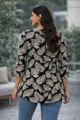 Premium Teal Ikat Print Rayon Women’s Tunic Top – Soft & Breathable Fabric | Elegant Casual & Office Wear | 3/4 Sleeve Designer Kurti Style(2)