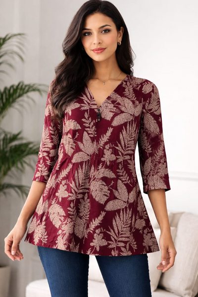 Premium Teal Ikat Print Rayon Women’s Tunic Top – Soft & Breathable Fabric | Elegant Casual & Office Wear | 3/4 Sleeve Designer Kurti Style(4)