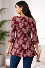 Premium Teal Ikat Print Rayon Women’s Tunic Top – Soft & Breathable Fabric | Elegant Casual & Office Wear | 3/4 Sleeve Designer Kurti Style(4)