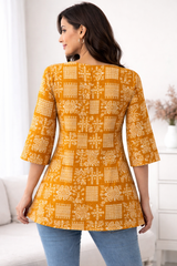 Premium Teal Ikat Print Rayon Women’s Tunic Top – Soft & Breathable Fabric | Elegant Casual & Office Wear | 3/4 Sleeve Designer Kurti Style(5)