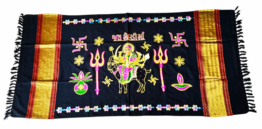 Urja Enterprise Divine Aari Bharat Embroidered Shawl Meldi Maa (Black)